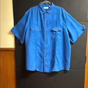 Caribbean Shirt For Men 100% Linen Blue Size XL